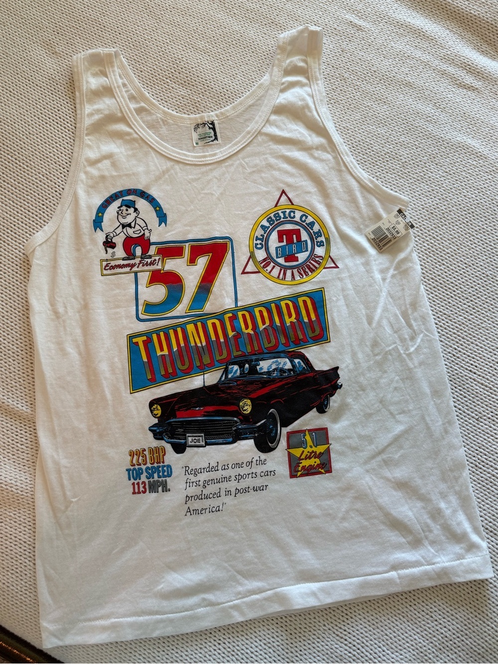 Vintage Kingstree Caldor White '57 Thunderbird Graphic Men's Tank Top